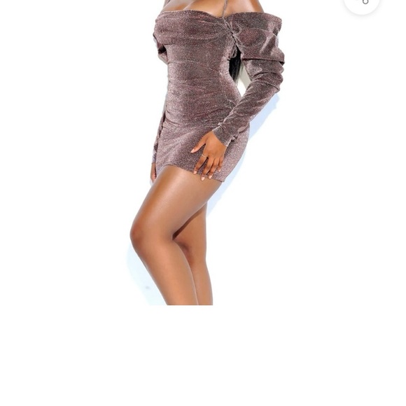 Miss Circle Rose Gold Metallic Puff Sleeve Dress NWT Small - Picture 3 of 4